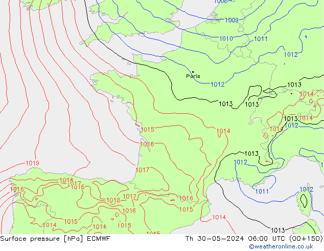 Atmosférický tlak ECMWF Čt 30.05.2024 06 UTC