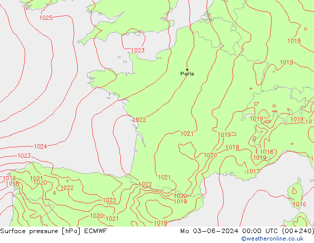 Surface pressure ECMWF Mo 03.06.2024 00 UTC