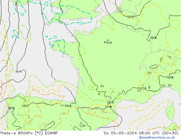 Theta-e 850hPa ECMWF So 25.05.2024 06 UTC