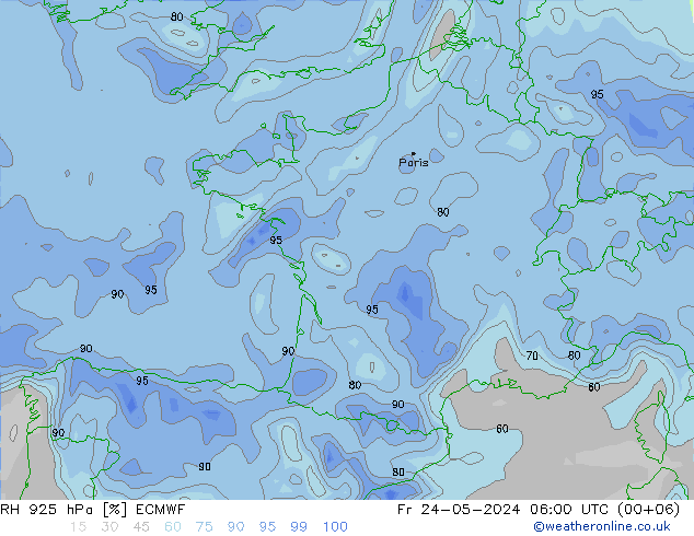 RH 925 hPa ECMWF Fr 24.05.2024 06 UTC