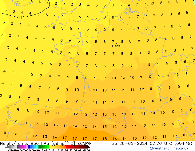 Height/Temp. 850 hPa ECMWF Dom 26.05.2024 00 UTC