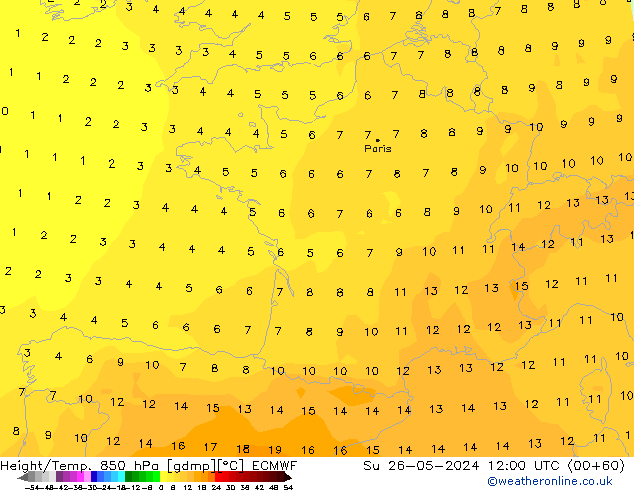 Z500/Yağmur (+YB)/Z850 ECMWF Paz 26.05.2024 12 UTC