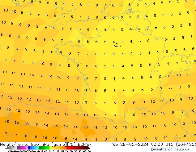 Z500/Rain (+SLP)/Z850 ECMWF mer 29.05.2024 00 UTC