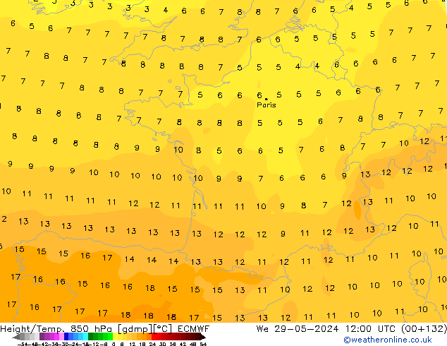 Height/Temp. 850 hPa ECMWF We 29.05.2024 12 UTC