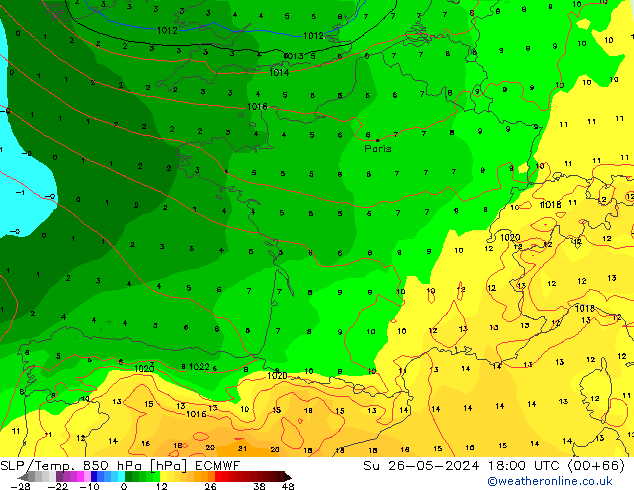 SLP/Temp. 850 hPa ECMWF dom 26.05.2024 18 UTC