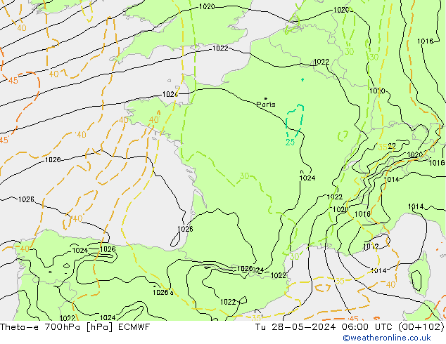 Theta-e 700hPa ECMWF Ter 28.05.2024 06 UTC