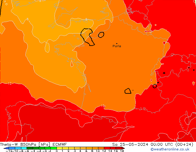 Theta-W 850hPa ECMWF  25.05.2024 00 UTC