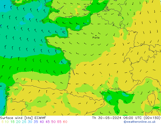 Vent 10 m ECMWF jeu 30.05.2024 06 UTC