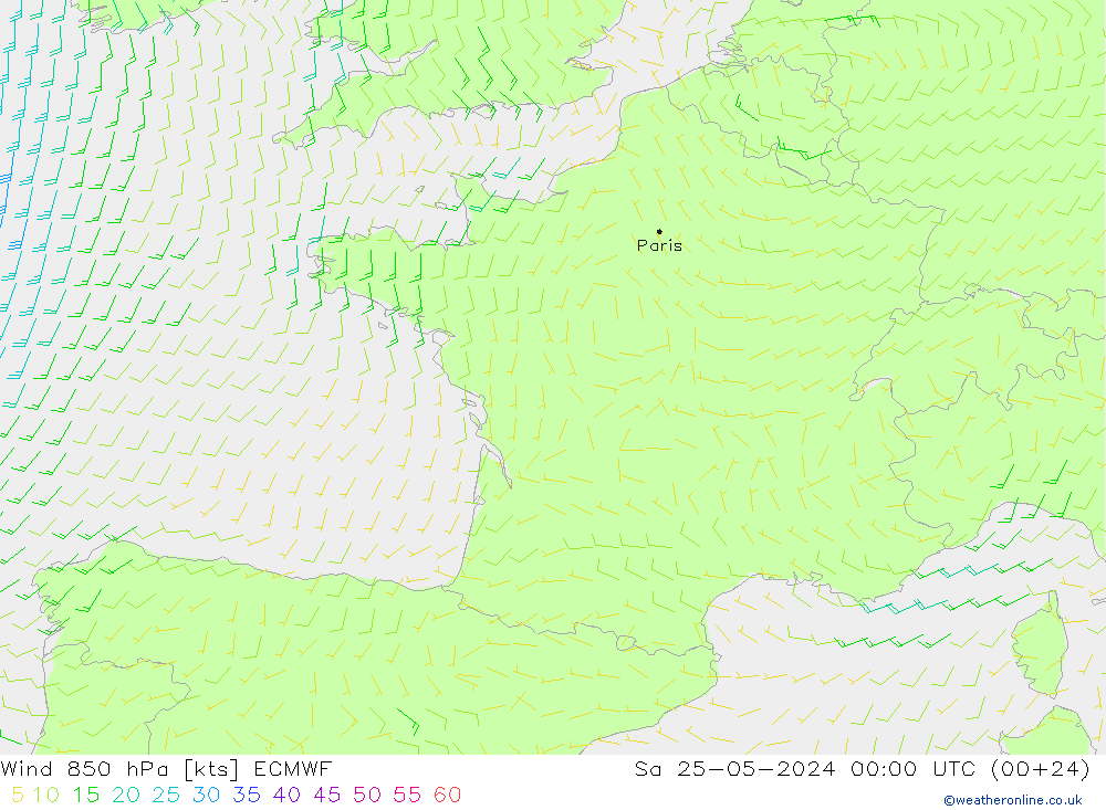 Wind 850 hPa ECMWF za 25.05.2024 00 UTC