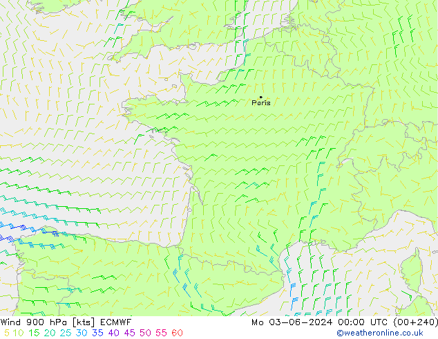 Wind 900 hPa ECMWF Po 03.06.2024 00 UTC