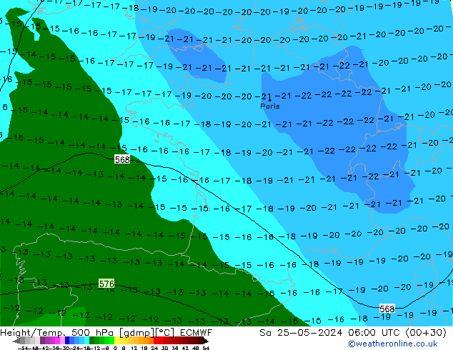 Z500/Rain (+SLP)/Z850 ECMWF Sa 25.05.2024 06 UTC