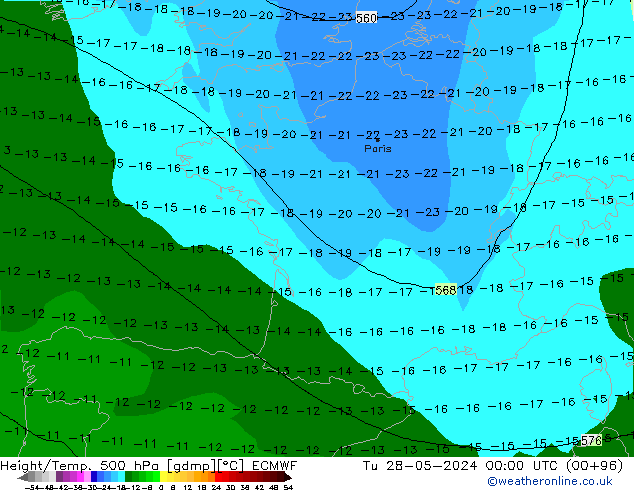 Z500/Rain (+SLP)/Z850 ECMWF Út 28.05.2024 00 UTC