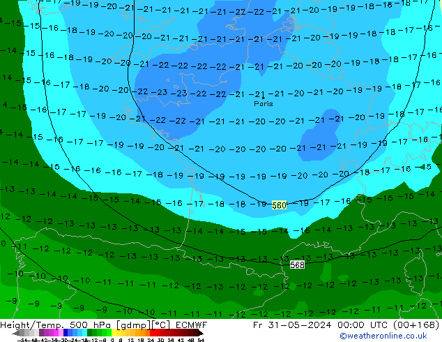 Z500/Rain (+SLP)/Z850 ECMWF Fr 31.05.2024 00 UTC