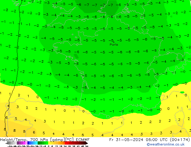 Height/Temp. 700 hPa ECMWF Fr 31.05.2024 06 UTC