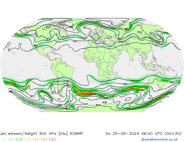 Jet stream/Height 300 hPa ECMWF Sa 25.05.2024 06 UTC