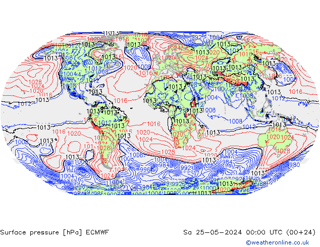 Bodendruck ECMWF Sa 25.05.2024 00 UTC