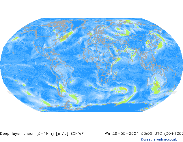 Deep layer shear (0-1km) ECMWF We 29.05.2024 00 UTC