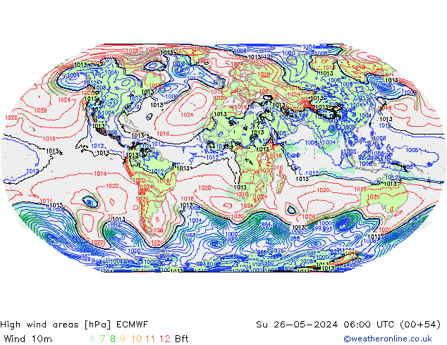 yüksek rüzgarlı alanlar ECMWF Paz 26.05.2024 06 UTC