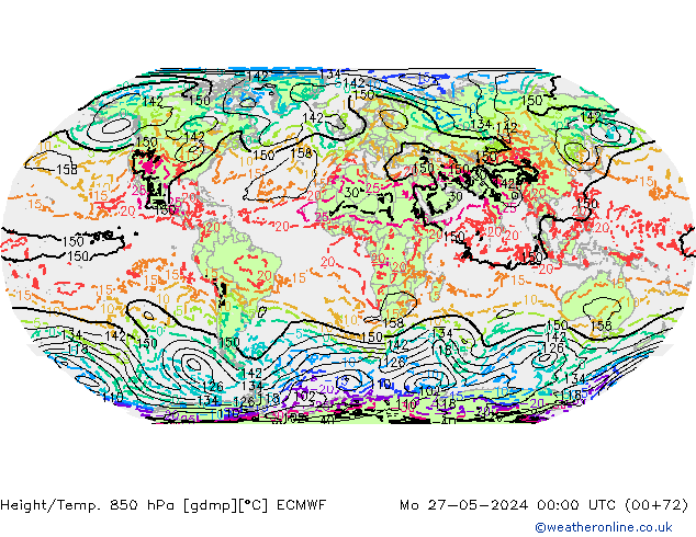 Z500/Rain (+SLP)/Z850 ECMWF Po 27.05.2024 00 UTC