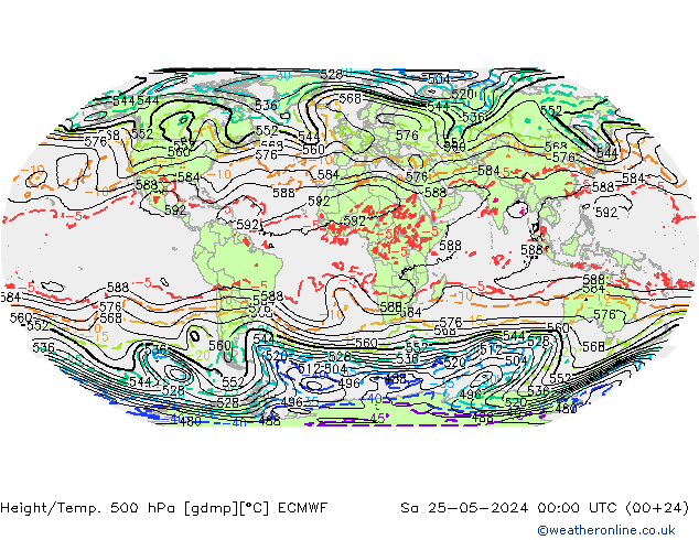 Height/Temp. 500 hPa ECMWF Sa 25.05.2024 00 UTC