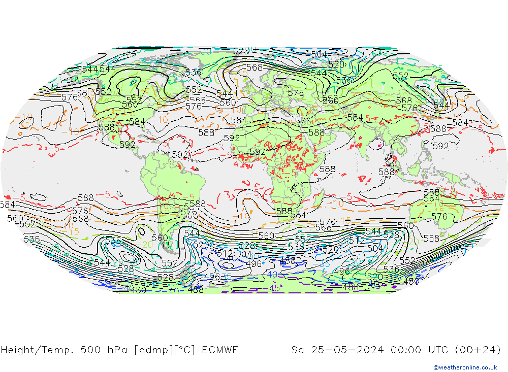 Z500/Rain (+SLP)/Z850 ECMWF Sa 25.05.2024 00 UTC