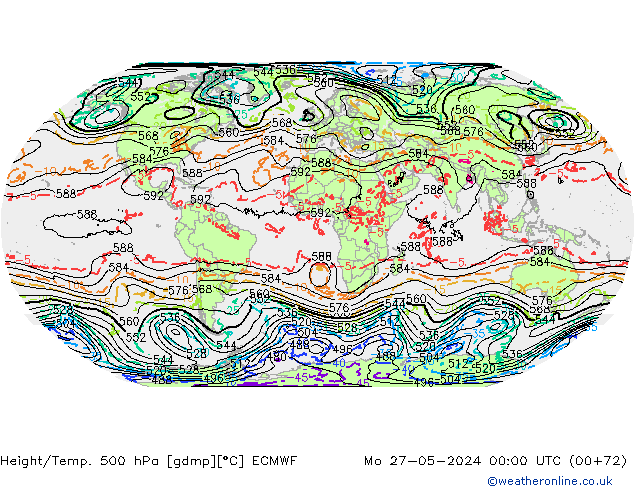 Z500/Rain (+SLP)/Z850 ECMWF Po 27.05.2024 00 UTC