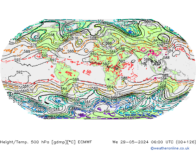 Height/Temp. 500 hPa ECMWF Qua 29.05.2024 06 UTC