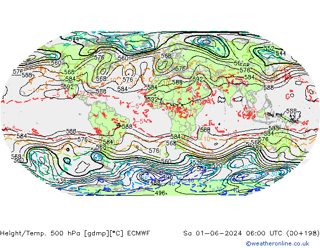 Z500/Rain (+SLP)/Z850 ECMWF So 01.06.2024 06 UTC