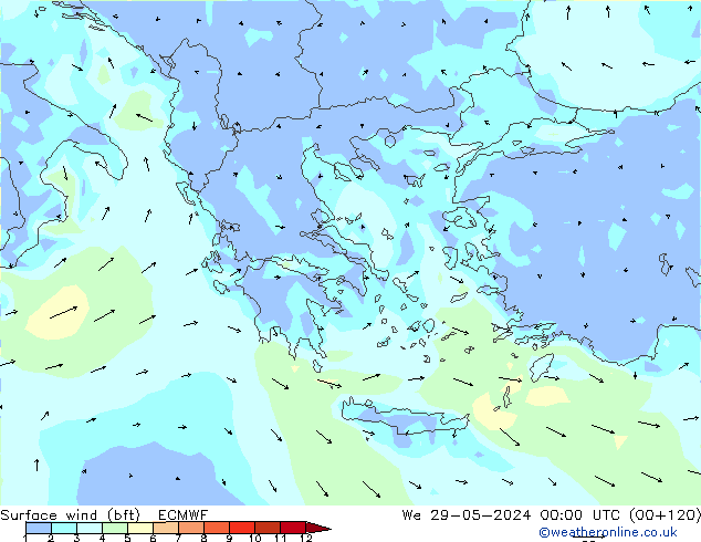 ве�Bе�@ 10 m (bft) ECMWF ср 29.05.2024 00 UTC