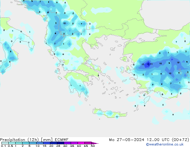 Totale neerslag (12h) ECMWF ma 27.05.2024 00 UTC