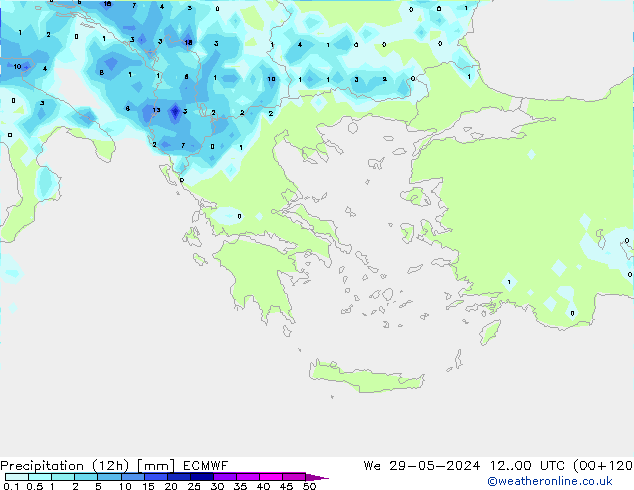 Precipitation (12h) ECMWF We 29.05.2024 00 UTC