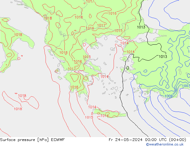 Presión superficial ECMWF vie 24.05.2024 00 UTC