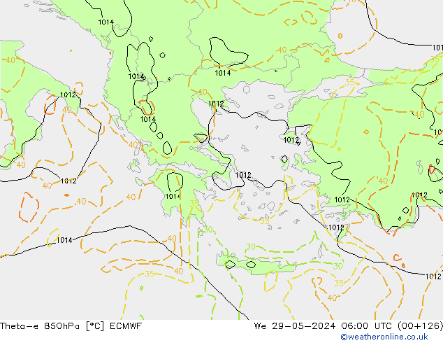 Theta-e 850hPa ECMWF Çar 29.05.2024 06 UTC