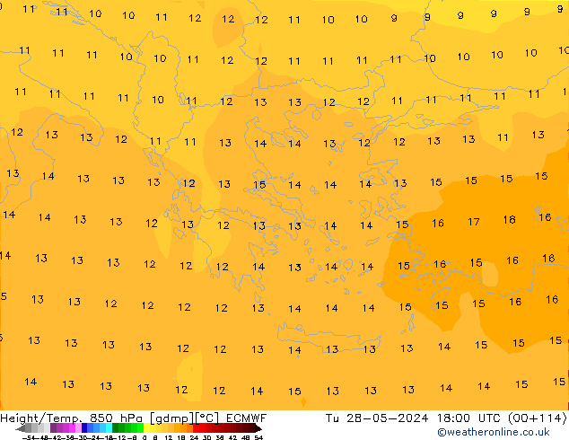 Géop./Temp. 850 hPa ECMWF mar 28.05.2024 18 UTC