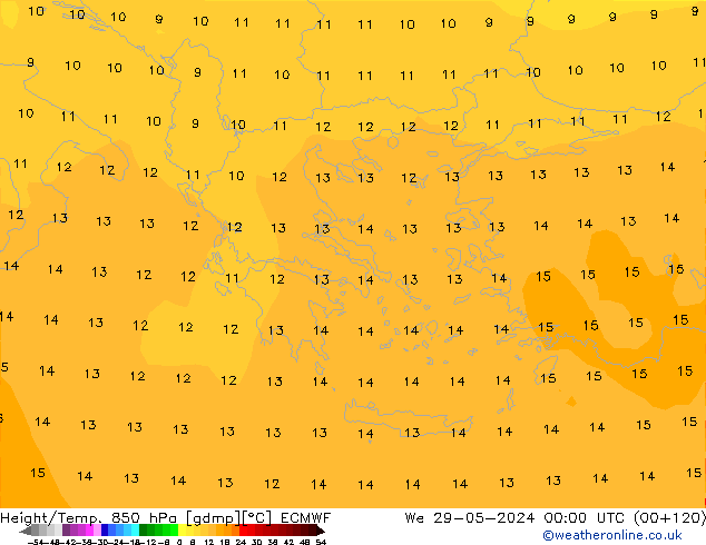 Yükseklik/Sıc. 850 hPa ECMWF Çar 29.05.2024 00 UTC