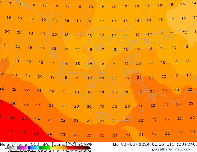 Height/Temp. 850 hPa ECMWF Mo 03.06.2024 00 UTC