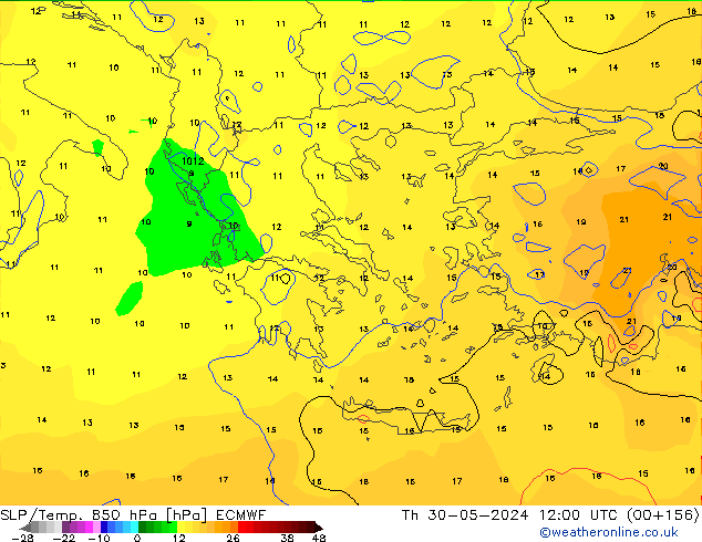 850 hPa Yer Bas./Sıc ECMWF Per 30.05.2024 12 UTC