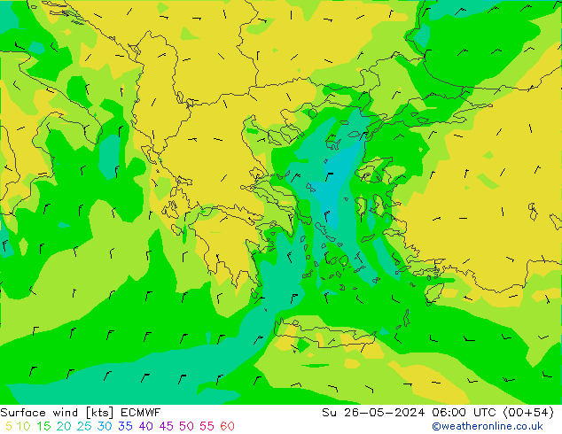 Rüzgar 10 m ECMWF Paz 26.05.2024 06 UTC