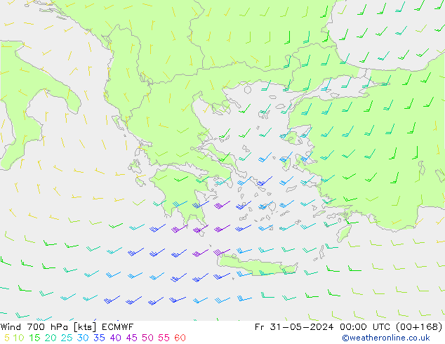 Wind 700 hPa ECMWF Fr 31.05.2024 00 UTC