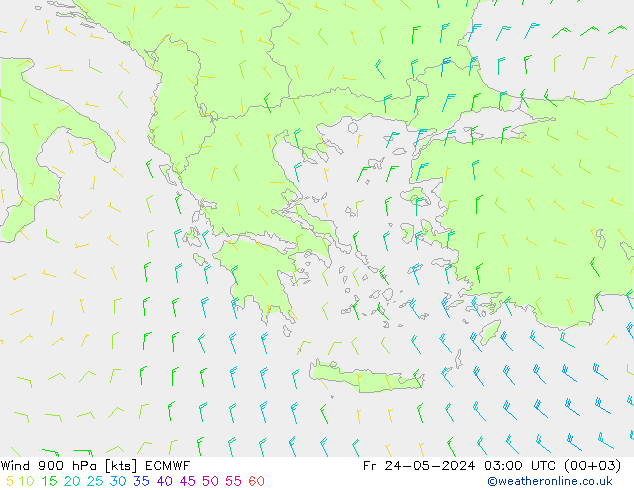 Wind 900 hPa ECMWF Fr 24.05.2024 03 UTC