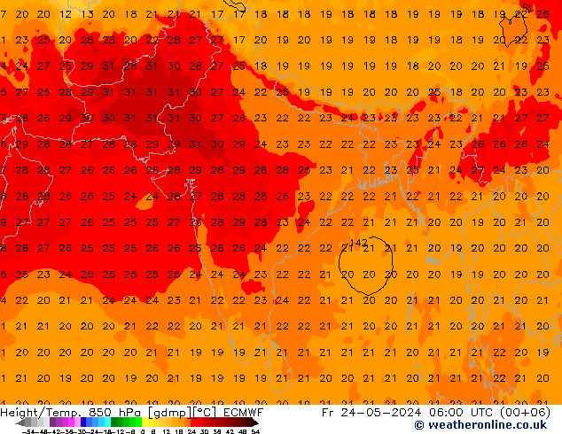 Height/Temp. 850 hPa ECMWF Fr 24.05.2024 06 UTC