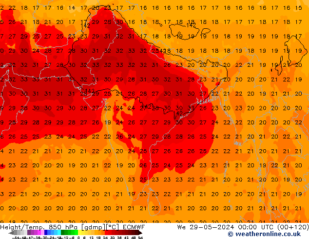 Z500/Rain (+SLP)/Z850 ECMWF mer 29.05.2024 00 UTC