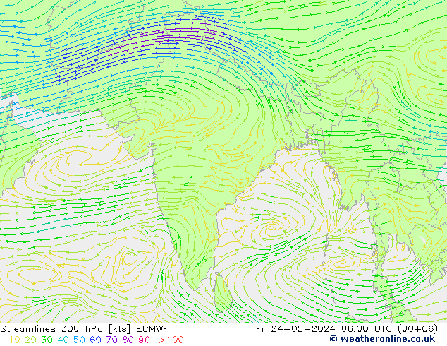 Rüzgar 300 hPa ECMWF Cu 24.05.2024 06 UTC