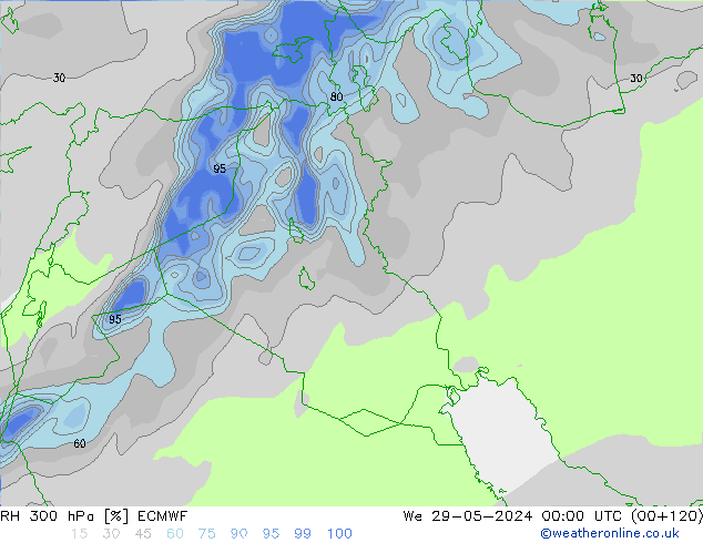 300 hPa Nispi Nem ECMWF Çar 29.05.2024 00 UTC