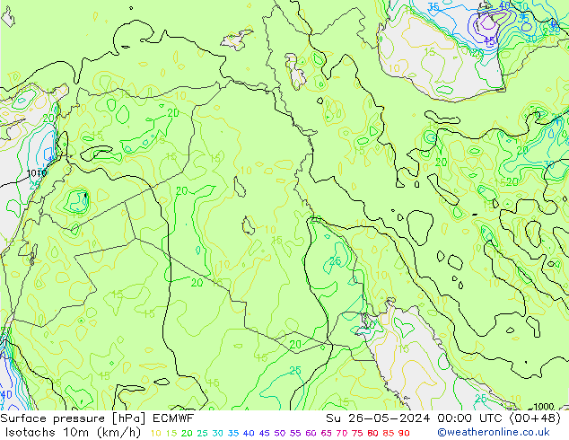 Isotachs (kph) ECMWF  26.05.2024 00 UTC