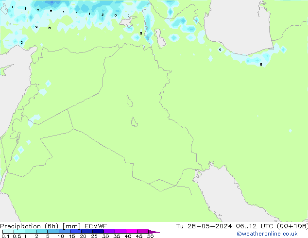 Precipitation (6h) ECMWF Út 28.05.2024 12 UTC