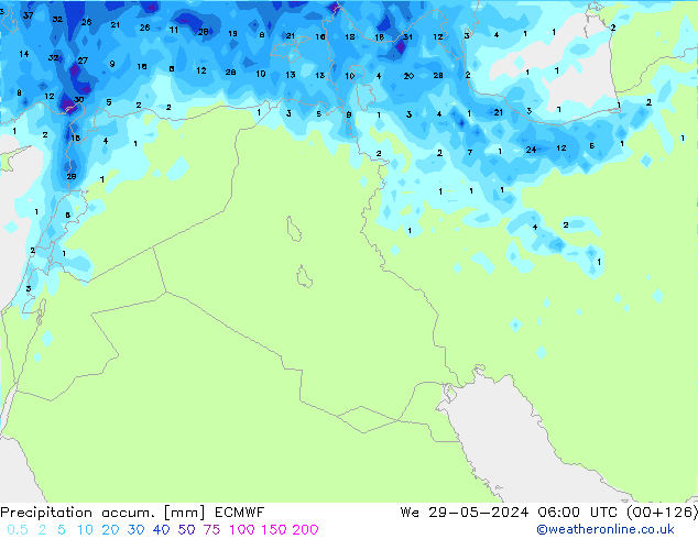 Precipitación acum. ECMWF mié 29.05.2024 06 UTC