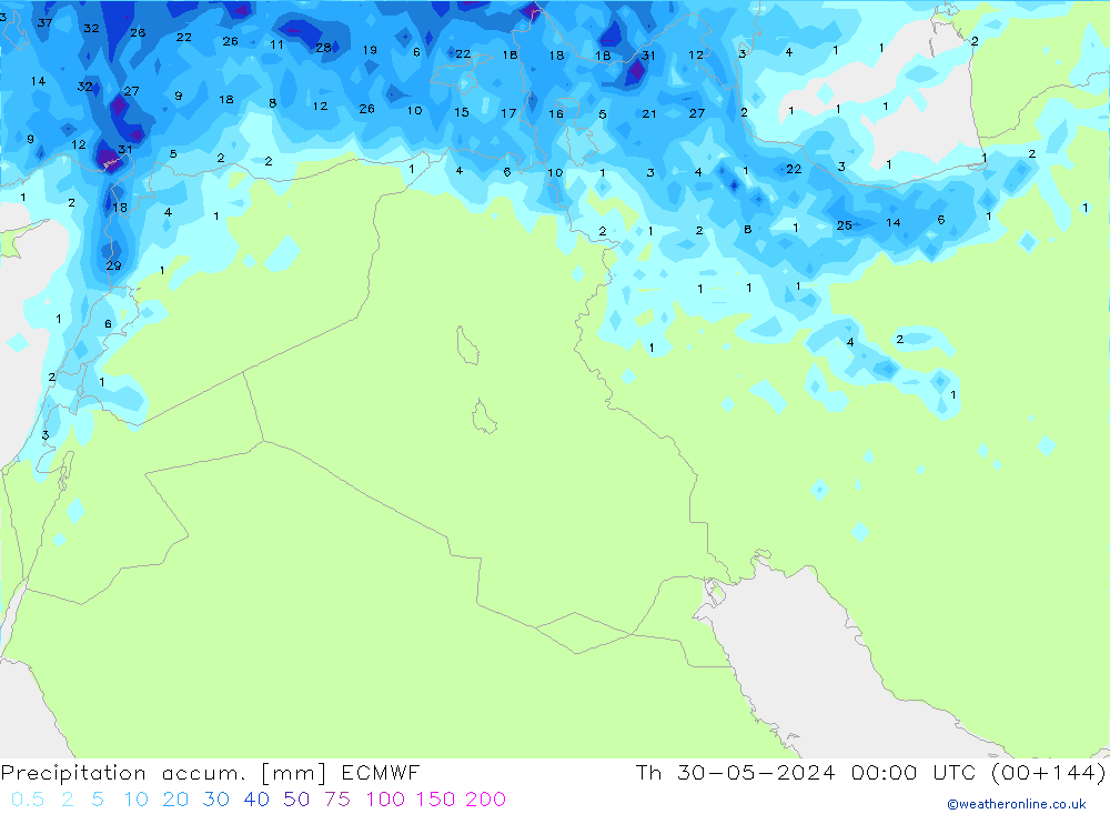 Précipitation accum. ECMWF jeu 30.05.2024 00 UTC