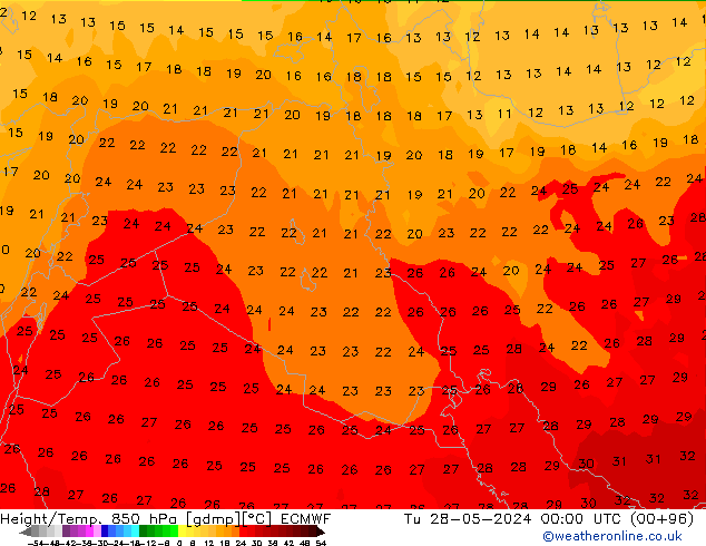 Z500/Yağmur (+YB)/Z850 ECMWF Sa 28.05.2024 00 UTC