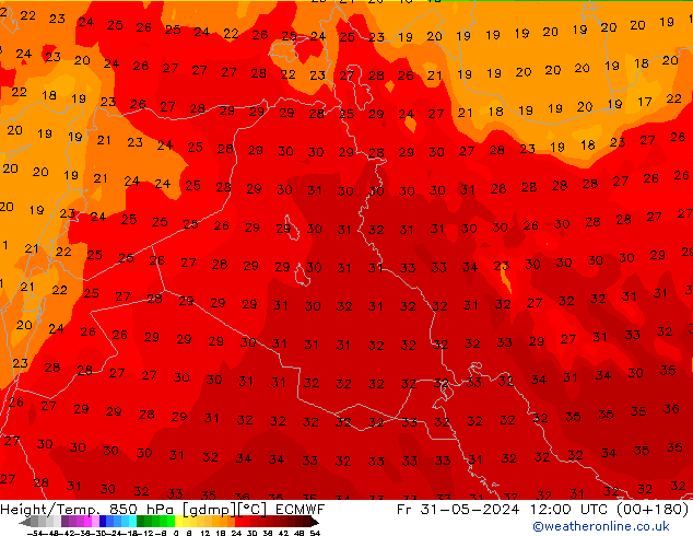 Yükseklik/Sıc. 850 hPa ECMWF Cu 31.05.2024 12 UTC